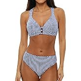 CUPSHE Women's Bikini Sets Two Piece Swimsuit Textured Mid Rise Crisscross Back Self Tie Molded Cup