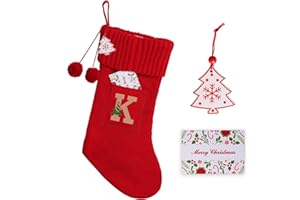 K-MLICE Christmas Stocking 18 Inches Large Knit Christmas Stockings Monogram Initial Personalized Christmas Stockings for Family Xmas Home Decor White Red Green Tree Fireplace Ornaments Red K