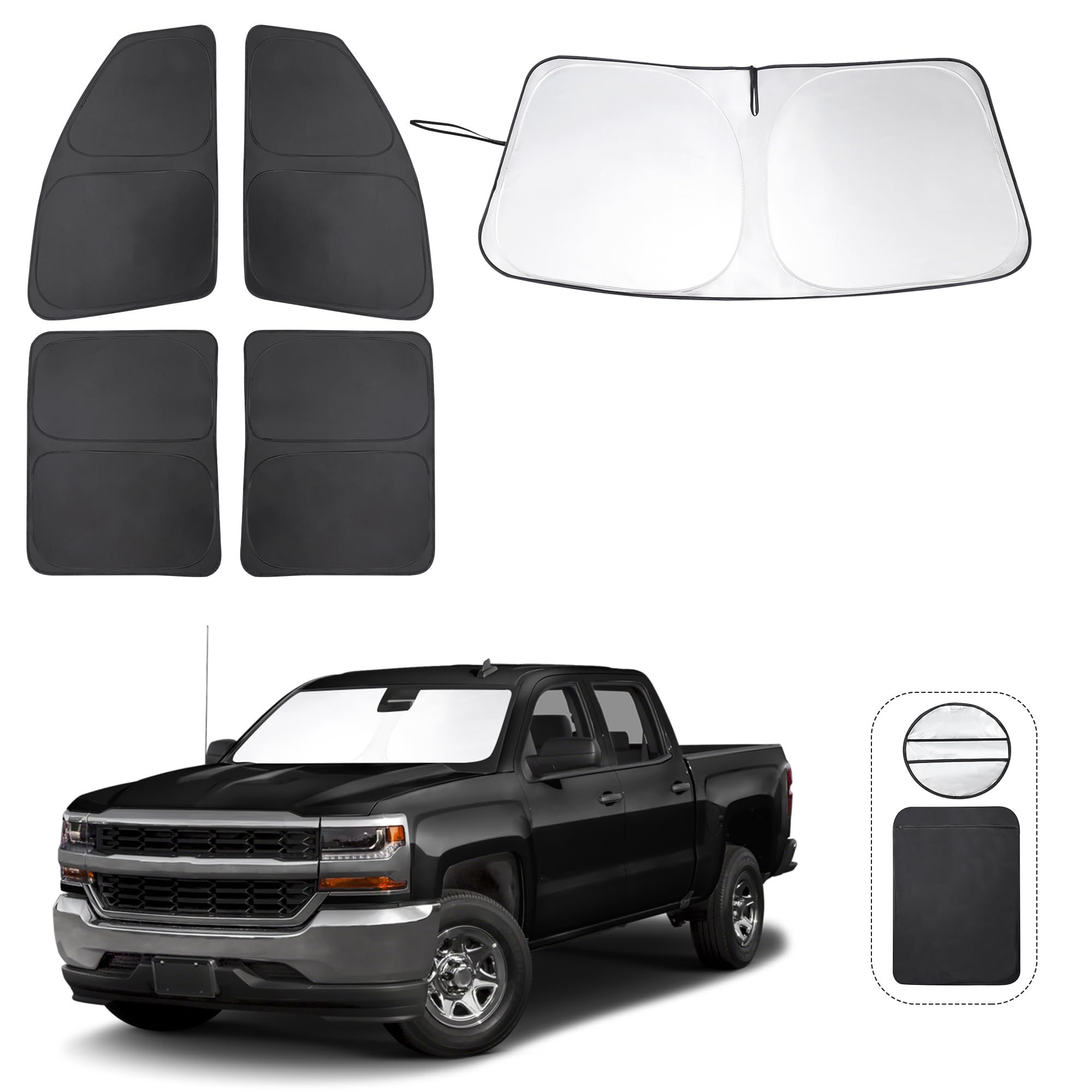 Photo 1 of TINGLU Window Shades for Chevrolet/Chevy Silverado 2014-2019 Accessories Full Windows Windshield Sun Shade Sun UV Rays Privacy Protection for Camping 5PCS