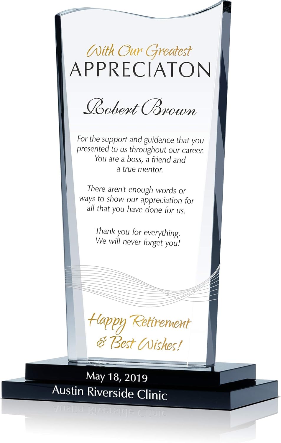 Personalized Crystal Retirement Appreciation Gift Award