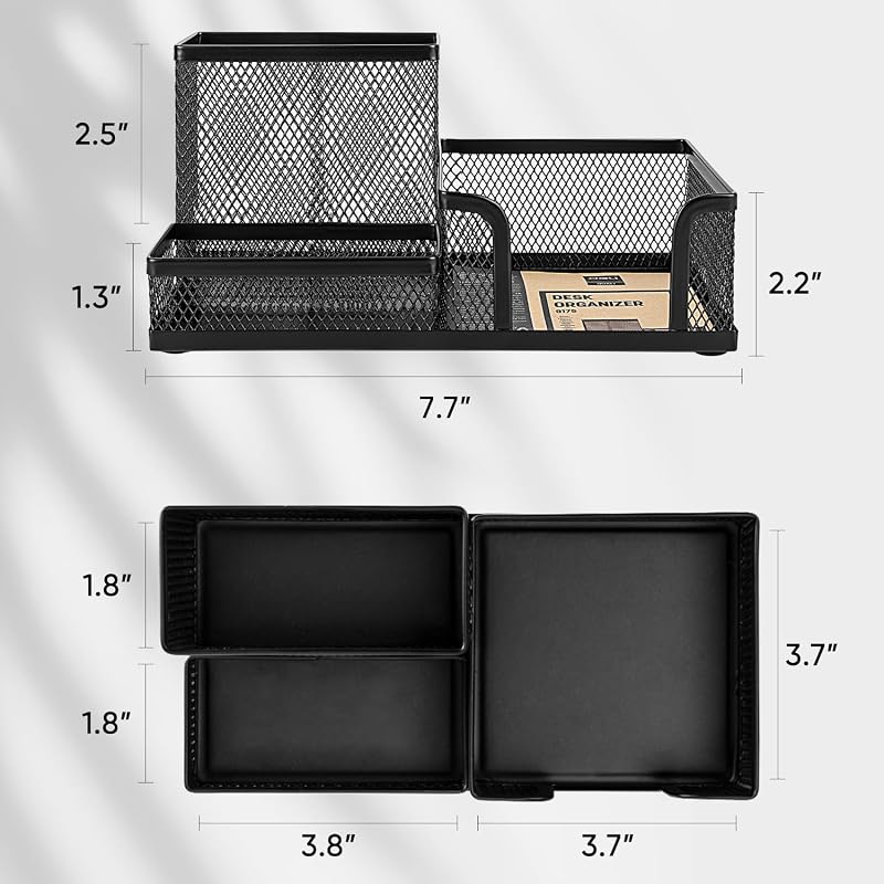 Schreibtisch Organizer aus Drahtmetall, Multifunktionale Organisation mit Stifthalter und Aufbewahrungskörben, für Zuhause und Büro, 3 Fächer, Schwarz