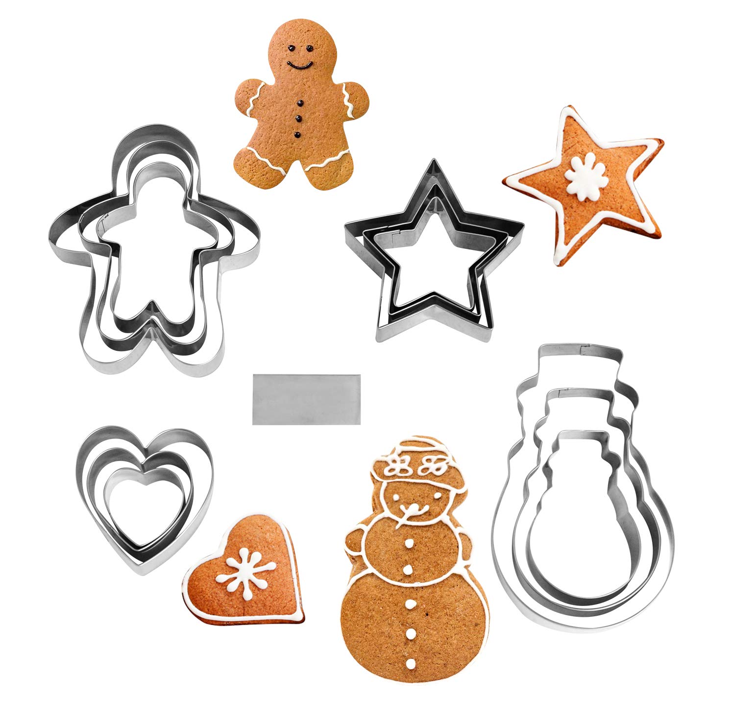 NewlineNY Stainless Steel 13 Pieces Cookie Mold Biscut Cutter Set, Man, Star, Heart, Snowman & a Cutter