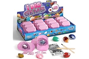 Byncceh Gemstone Dig Kit - Dig up 12 Real Gems, Mineral & Rock Collection Gemstones and Crystals Excavation Kit for Kids STEM Toys Science Educational Birthday Gifts for Boys & Girls