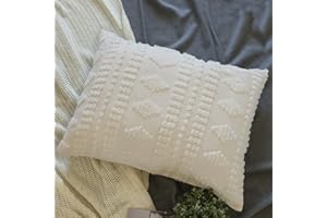 YINFUNG Tufted Pillow Shams Standard Ivory Set of 2 Boho Pillowcases Shabby Chic Decorative Textured Poms Cream Diamonds Moroccan Embroidery Farmhouse 20x26