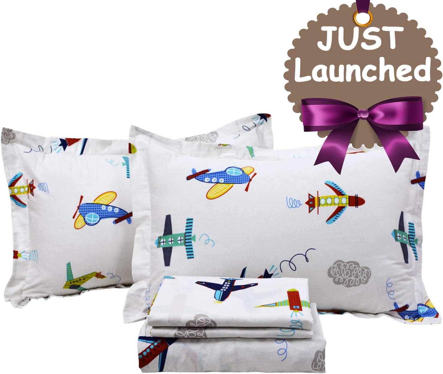Brandream Kids Boys Bedding Sets Airplanes Vehicles Bed Sheet Set Deep Pockets Cotton Sheets Set 4pcs Twin Size