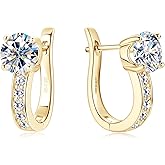PROSTORY 1ct Moissanite Hoop Earrings for Women D Color VVS1 Clarity 925 Sterling Silver U-Shaped Hoop Earring with GRA Certificate Birthday Christmas Jewelry Gifts