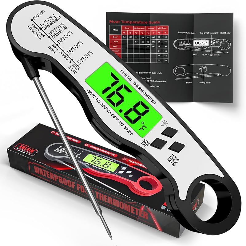 AWLKIM Instant Read Digital Meat Thermometer Waterproof Backlight