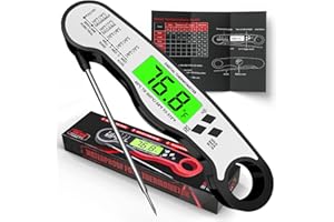 Instant Read Meat Thermometer Digital, Waterproof Food Thermometer with Backlit Display for Kitchen, Grilling, BBQ, Candy Mak