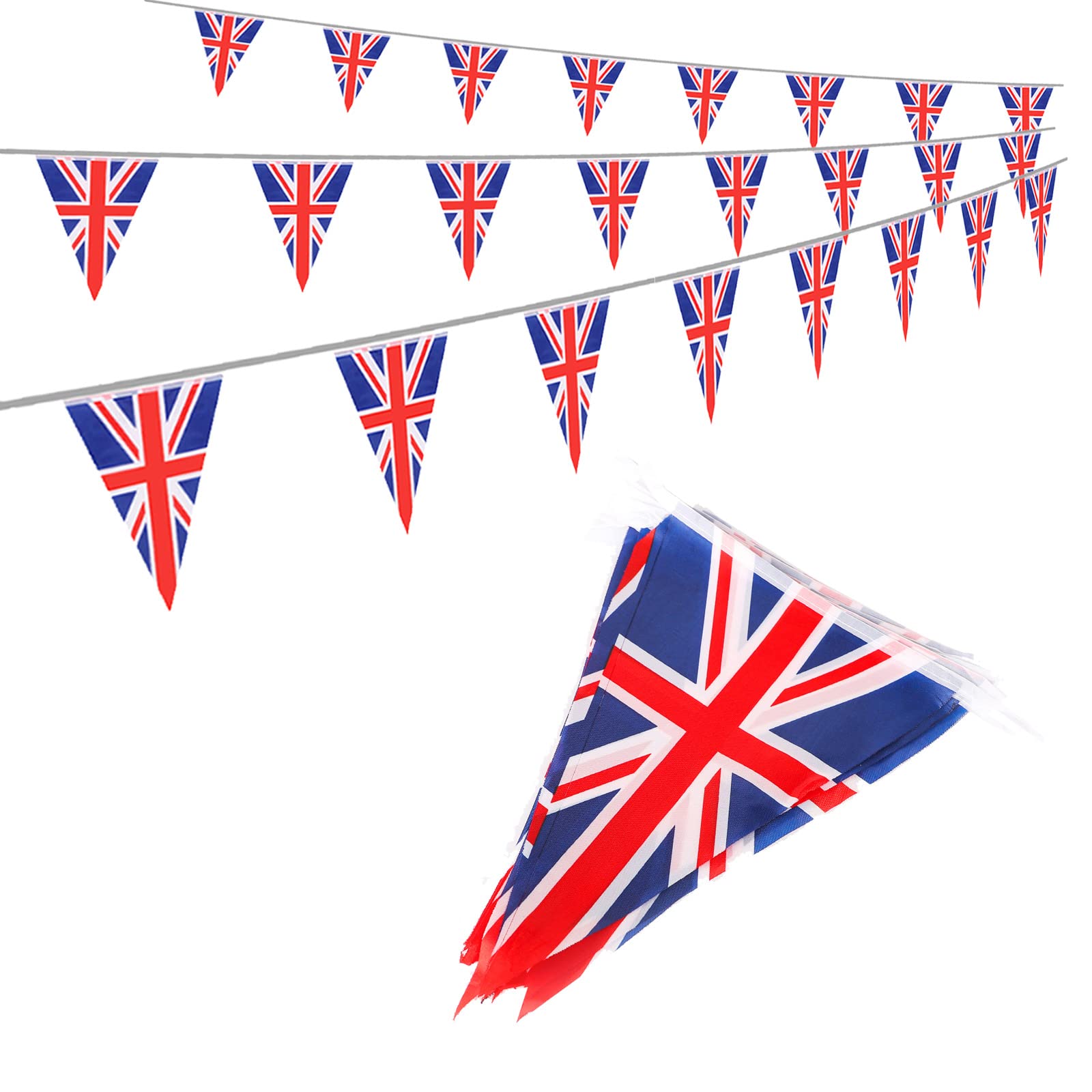 8M British Union Jack Flag Bunting, UK Triangle Flags, Reusable Bunting Flags for Remembrance, Decorations and Celebration Events, Outdoor Garden Football Games Home Party