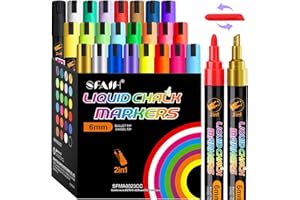SFAIH 24 Vibrant Chalk Markers for Blackboard [1s Wet Wipe] - No Residue, 6mm Chalk Markers for Chalkboard Calendar, Glass, Window, Menus, Labels, Signs, Car, Non-Toxic, Ideal for Bistro Home School