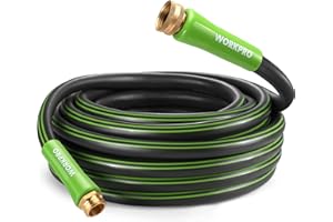 WORKPRO Garden Hose 5/8 IN x 50 FT, Heavy Duty, Flexible and Lightweight Water Hose with Rotary Handle, 3/4" GHT Solid Brass Fittings, for All-weather Outdoor, Lawn, Garden & Yard,Car wash