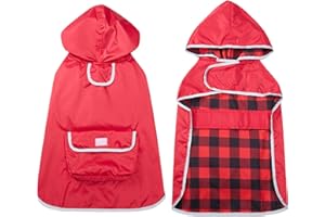 Brabtod Dog Raincoat Waterproof Hooded Dog Rain Jackets Lightweight Packable Rainponch Outdoor Reflective Raincoat for small medium dog puppies,with Portable pouch-Red-M