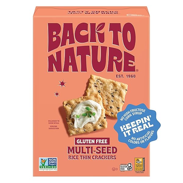 BACK TO NATURE GLUTEN FREE CRACKERS, NON-GMO MULTI-SEED RICE THINS, 4 OUNCE
