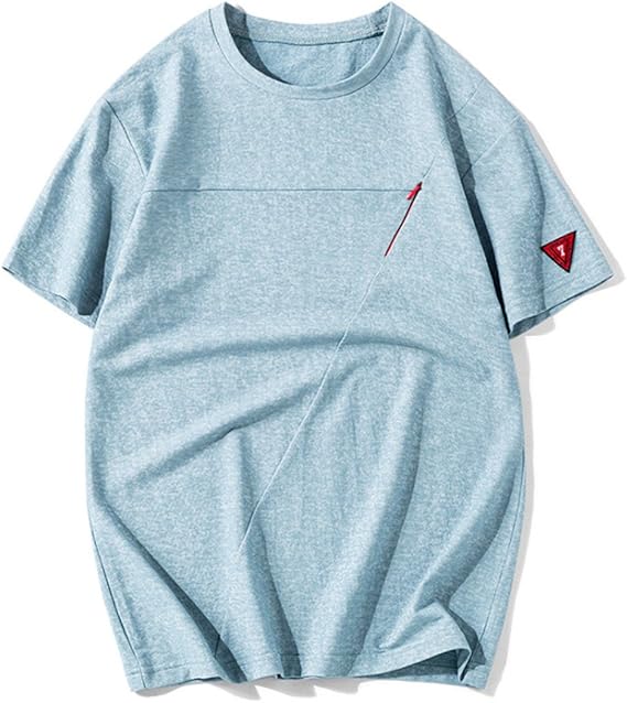 Amazon Co Jp 夏コーデ 原宿スタイル メンズ ゆったり おしゃ ブルー 綿 薄手 ジップ コットン 無地 丸首 春 夏 Tシャツ 服 ファッション小物