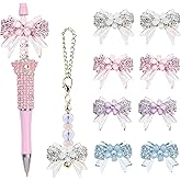 Frinnovan 8 Packs Rhinestone Bow Shaped Beads for Beadable Pens Crystal Bowknot Large Spacer Bead DIY Earring Necklace Jewelry Making