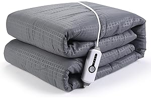 SUNNY HEAT Electric Mattress Pad Twin Size 39'' × 75'', 4 Heating Levels & 10 Hour Auto Shut Off, Elastic Deep Pocket, Warm and Soft Comfort Fabric, Machine Washable, Grey