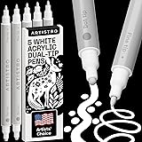 ARTISTRO 5 White Dual-Tip Acrylic Paint Pens - 5mm