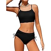 Boiltcat Girls Swimsuit Solid Color Adjustable Spaghetti Straps Drawstring Two Piece Bikini Set Girls Bathing Suit for 9-16Y