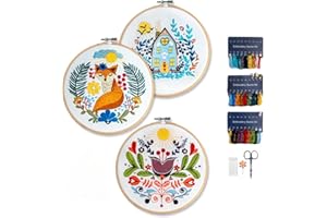 Hearthfire Hygge Embroidery Kit for Beginners | Scandinavian Folk Art Beginner Embroidery Kit for Adults | Fox, House, Flower Cross Stitch Kits for Beginners | Needlepoint Kits for Adults