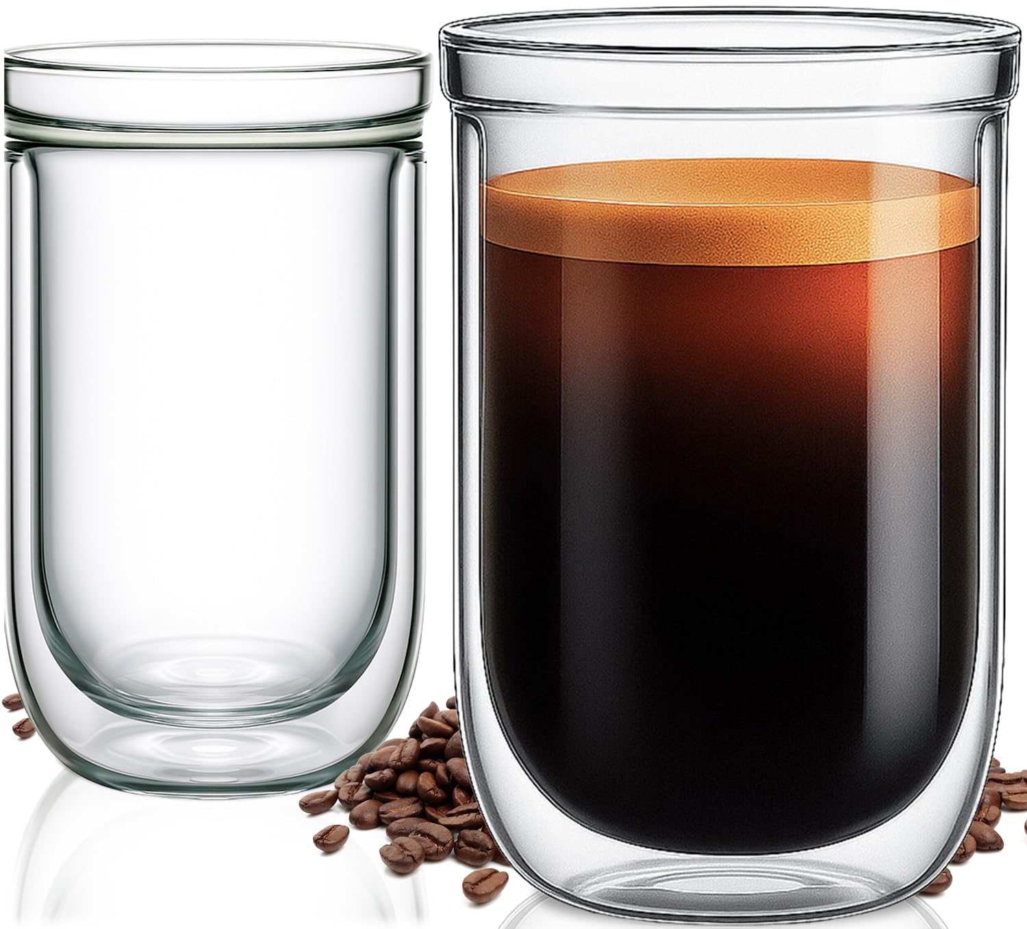 Photo 1 of ***The glass is chipped on the rim*** 12 Oz Double Walled Glass Coffee Mugs, Clear Glass Tea Cups, Microwave and Dishwasher Safe Home Office Insulated Cups Perfect for Americano Latte Hot&Cold Beverages, 2-Pack