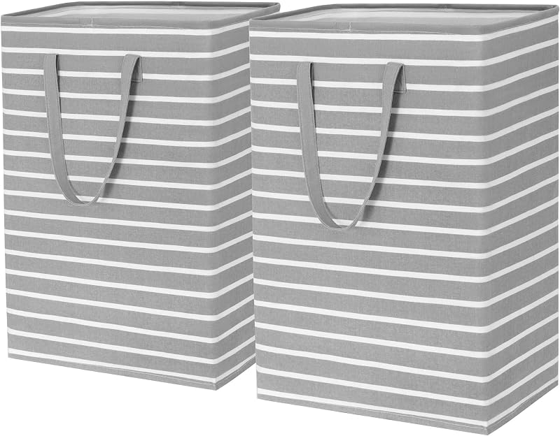 TIMEYARD 75L Large Collapsible Laundry Baskets 2 Pack Grey