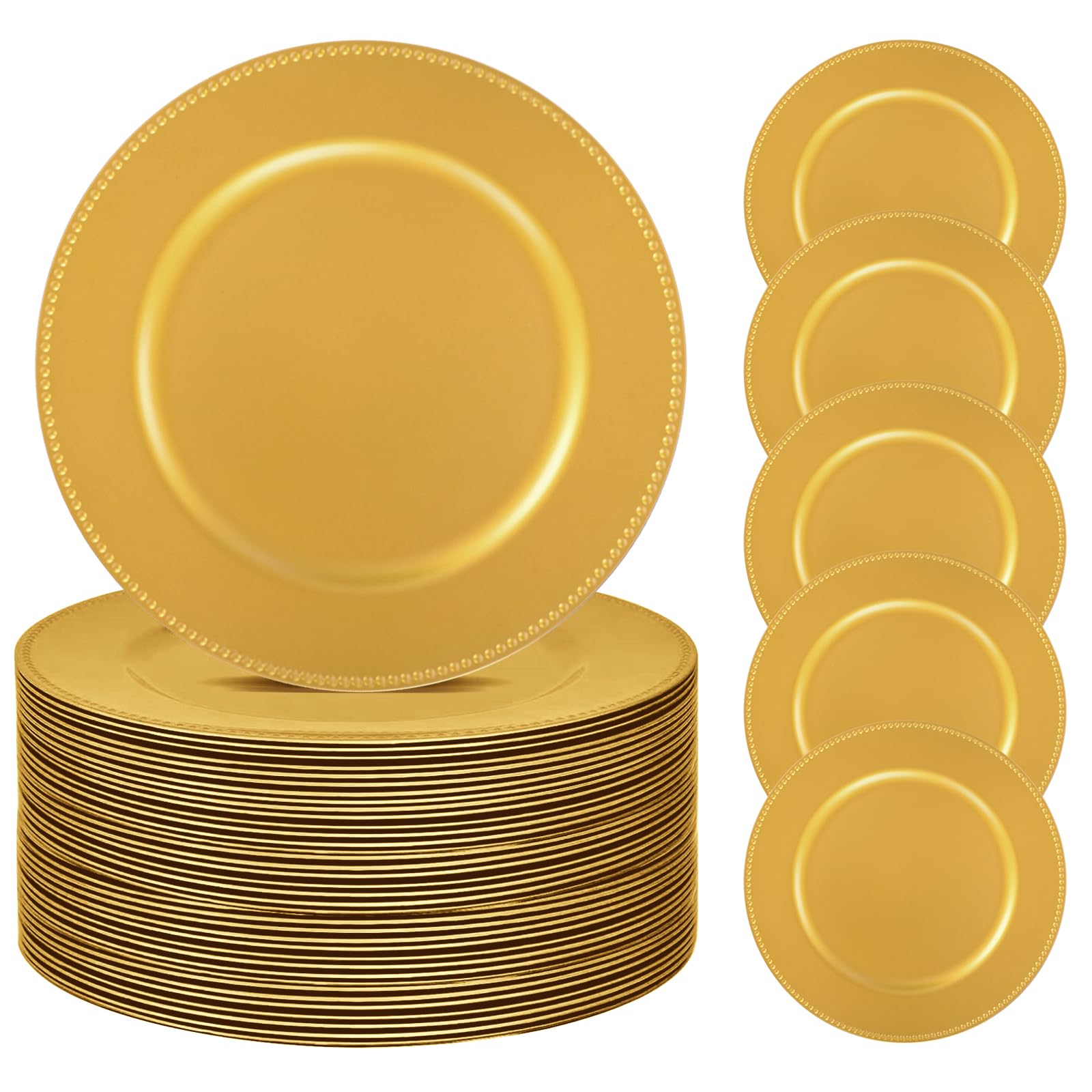 Photo 1 of 50 Pcs Gold Charger Plates Bulk 13 Inch Plastic Plate Chargers for Round Dinner Plate with Beaded Rim Reusable Charger Plates Dinner for Christmas Wedding Party Tabletop Decor