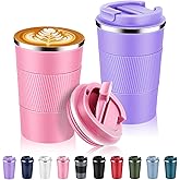 Volhoply 13 oz Stainless Steel Insulated Travel Coffee Mug with Fip Lid Bulk 2 Pack,Reusable Double Wall Vacuum Metal Coffee Cup,Portable Leak Proof Thermal Tumbler for Hot & Cold Drinks(Mix,2)