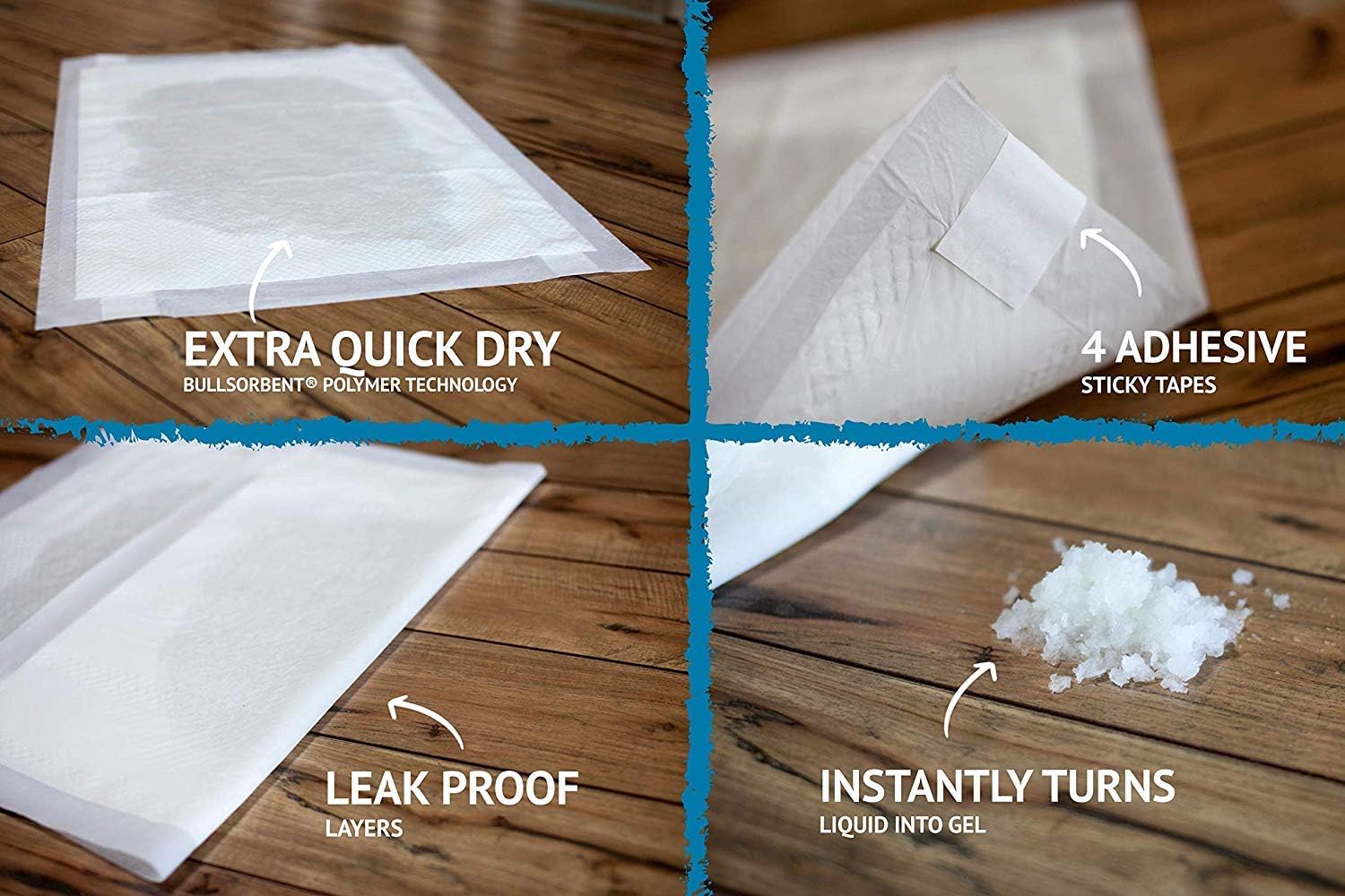 Bulldogology Puppy Pee Pads XL with Adhesive Sticky Tape - Extra Large Dog Training Wee Pads (24x35) 6 Layers with Extra Quick Dry Bullsorbent Polymer Tech (40-Count, White) : Pet Supplies