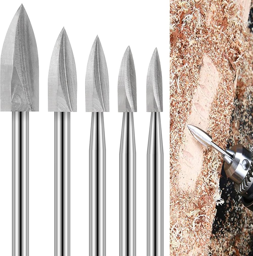 FOTYBEI Dremel Wood Carving Bits 5 Pcs 1/8 inch Shank Woodworking Bits