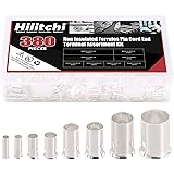 Hilitchi 380Pcs Wire Ferrules Kit Tinned Copper Crimp Connector Non Insulated Electrical Cable Pin Cord End Terminal Assortme