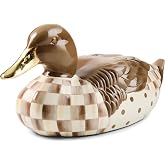 MACKENZIE-CHILDS Resin Mallard Duck Figurine, Brown-and-White Mocha Check | Hand-painted design, duck home decor for tables, shelves, and mantels, 3" W x 5" H
