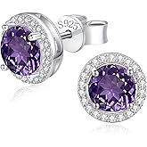 Natural Garnet Amethyst Peridot Citrine London Blue Topaz Gemstone Stud Earrings for Women, 925 Sterling Silver Birthstone Earrings hypoallergenic, Jewelry Gifts for Her Birthday Christmas