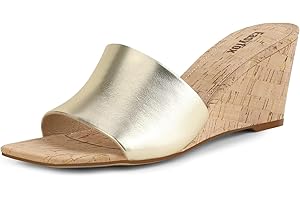 Easyfox Wedge Sandals for Women Open Toe Wedge Heels Womens High Heel Sandal Square Toe Heeled Wedge Sandals Wood Grain Slip on Wedge Mules