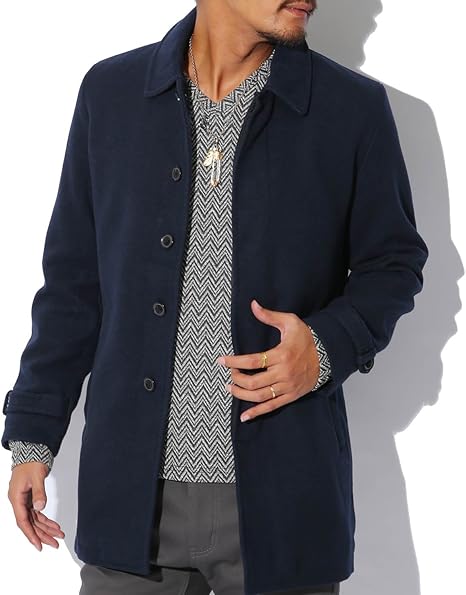 Amazon ステンカラ コート メンズ カルゼ ウール 冬 アウター カルゼステンカラーコート ネイビーl コート ジャケット 通販