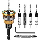 Countersink Drill Bit Set with Depth Stop 4PCS | HCS Four Blades with L Shape Wrench and S2 PH2 Screwdriver Bit for Wood, Plastic, Woodworking