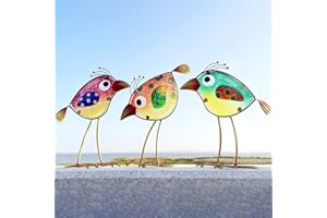 LEGIFO Garden Decor for Outside,Funny Metal & Glass Bird Decor for Indoor & Outdoor Set of 3,Yard Art Decor,Garden Art Statues Decorations,Colorful and Patriotic