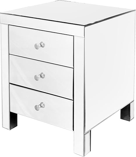 Febland 3 Tiroirs Table De Chevet En Verre Effet Miroir Beach