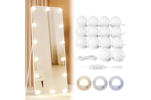 Yarnock 14 Bulbs LED Vanity Lights for Mirror, 3000K 4000K 6500K & 10-Brightness, Wire Length Adjustable, USB Cable, Hollywood Mirror Lights for Makeup Dressing Room Bathroom, White