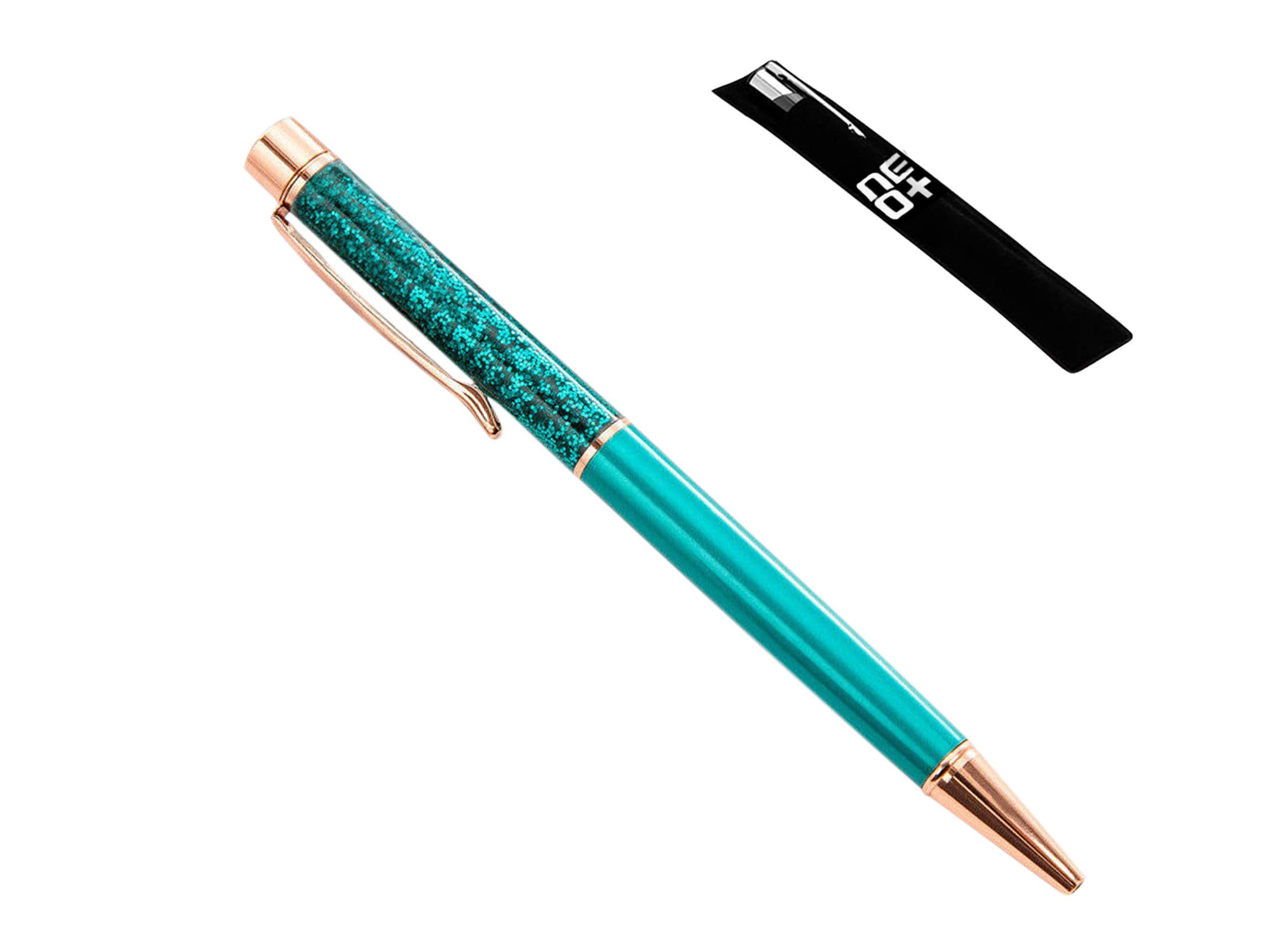 Quality Ballpoint Pen with Glitter - Refill and Pen Pouch Included - I AM UK Seller (GLITTER PEACOCK)