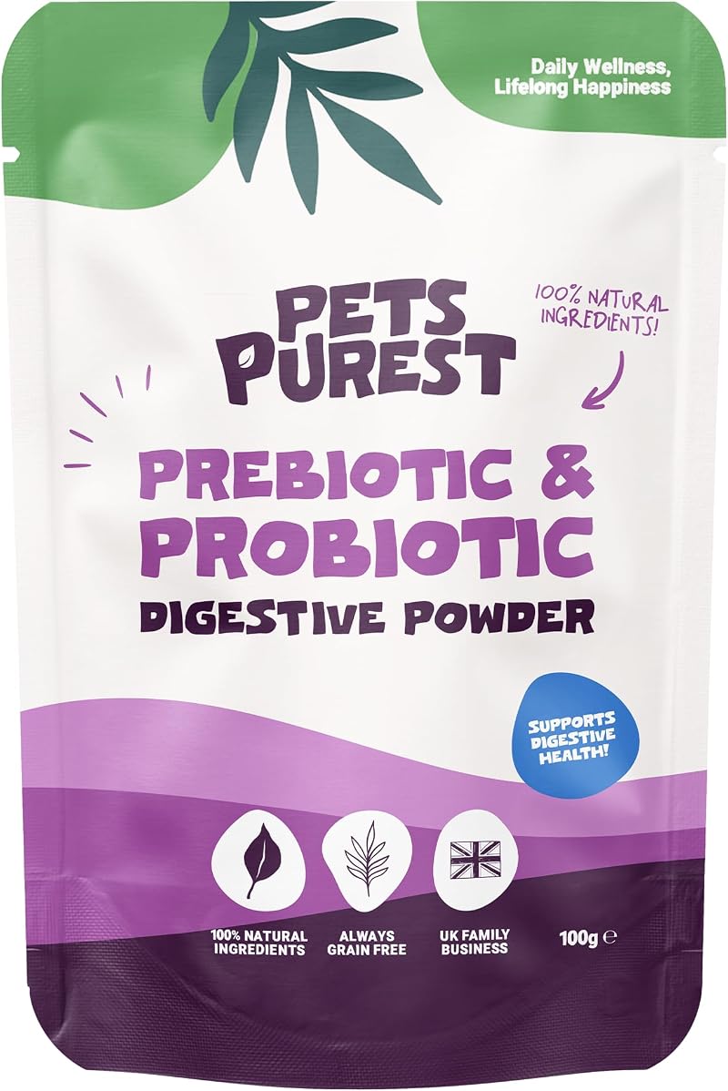 Pets Purest Digestive Prebiotic Probiotic for Dogs Cats 100% Natural Fibre