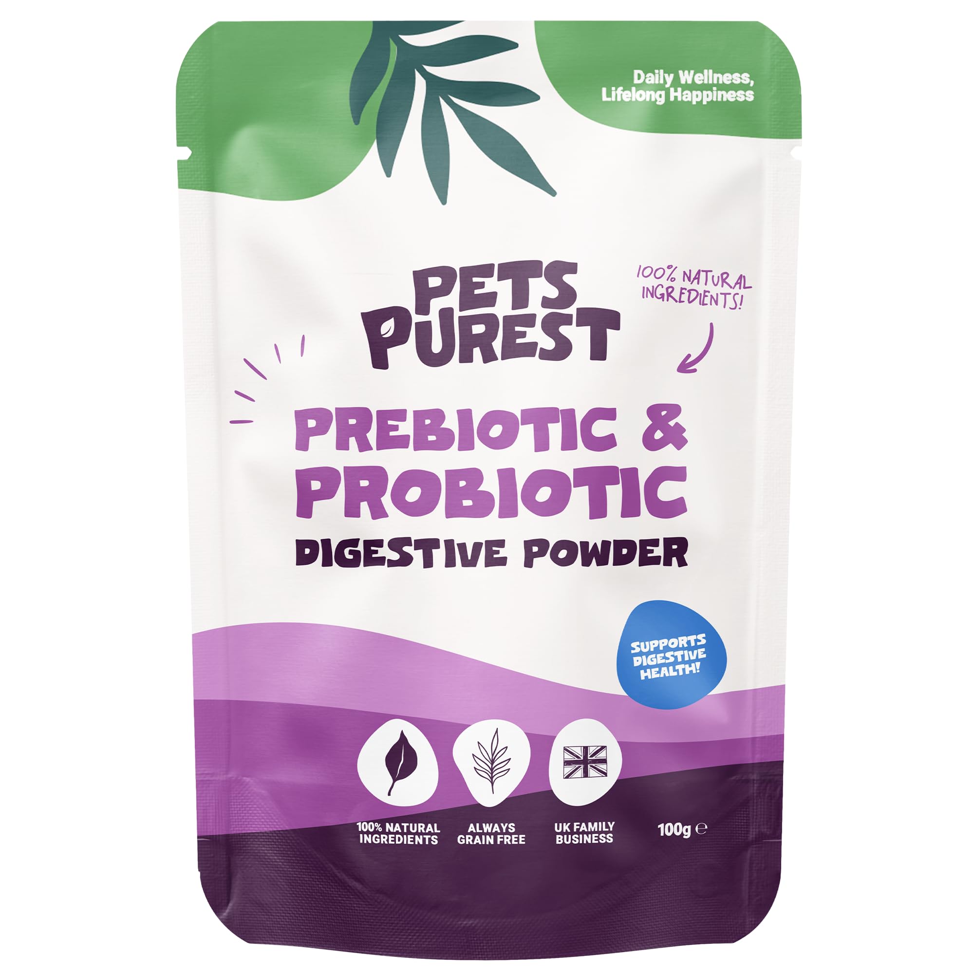 Pets Purest Digestive Prebiotic Probiotic for Dogs, Cats & Pet - 100% Natural Fibre Digestion Enzymes Immune Support Supplement for Gut Health and Healthy Stools