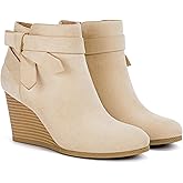 Coutgo Womens Wedge Booties Fall Ankle Boots Tie Knot Stacked Heeled Side Zipper Winter Dress Shoes