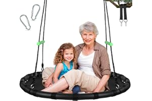 ZBZBML Tree Swing with PP Mat for Kids and Adults - Durable, Safe, and Easy to Install,Black Outdoor Saucer Swing,Flying Saucer Circle Swing for Yard Garden Playground Park (40 inches Diameter+Extra Straps)
