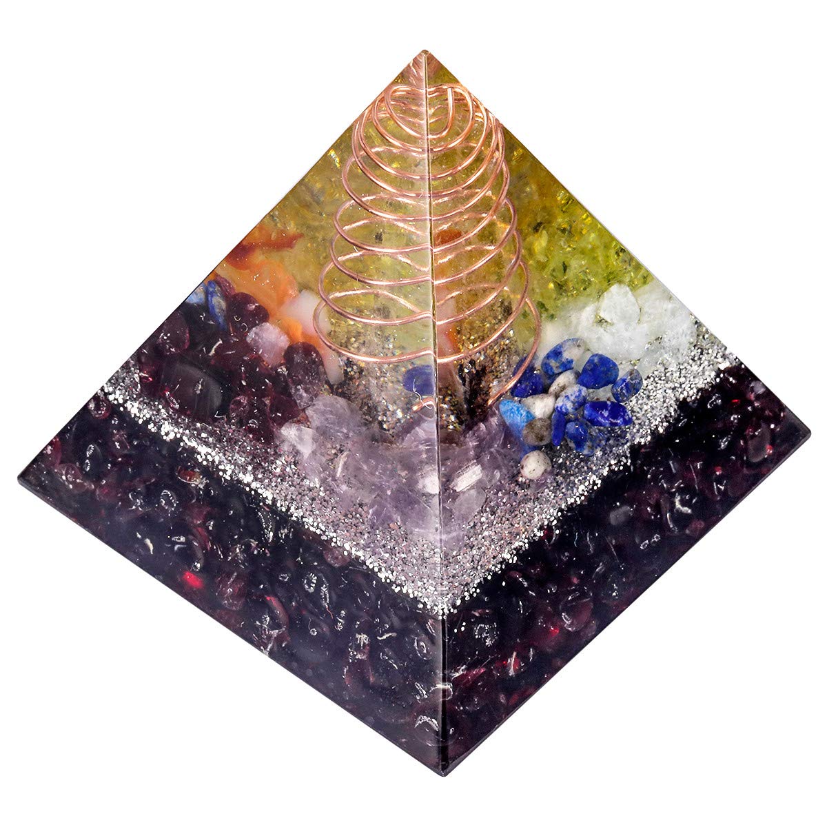 mookaitedecor Natural Garnet Chakra Crystal Pyramid Aesthetic Room Desk Decor, 5cm Small Copper Resin Colourful Quartz Stone Pyramid Spiritual Chakra Crystal Gift for Reiki Chakra Balancing