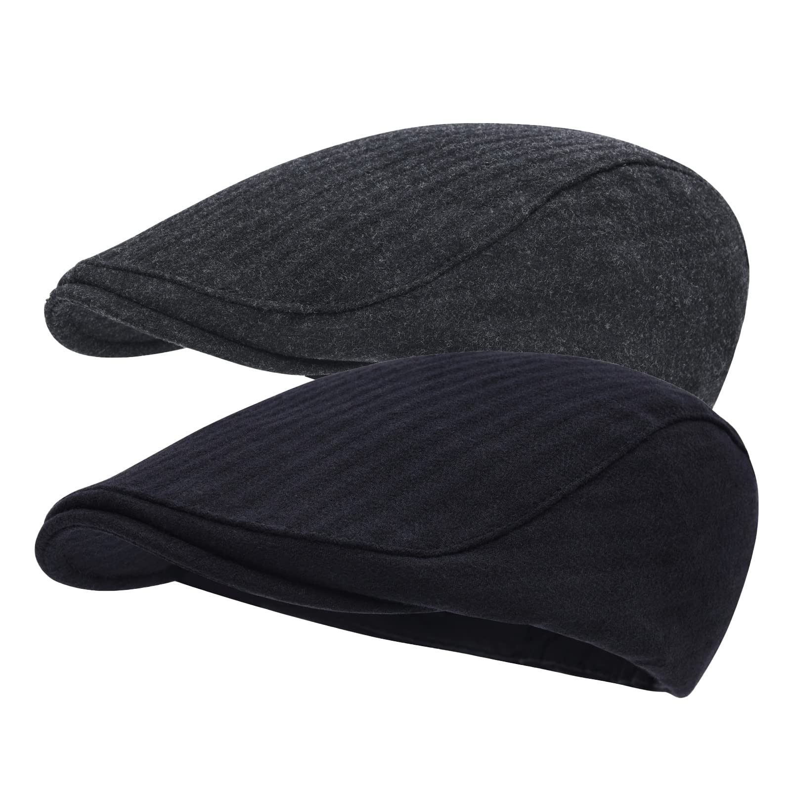 Photo 1 of STARANCE 2 Pack Newsboy Hats for Men Wool Blend Ivy Driving Flat Cap (Black/Dark Grey)