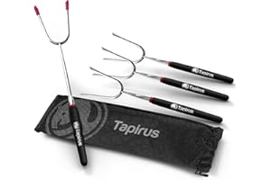Tapirus Marshmallow Roasting Sticks | Set of 4 Extra Long Retractable Campfire Sticks | Protect Kids with Insulated Handles | Extendable Smore & Hot Dog Skewers | Heavy Duty Metal Camping Accessory