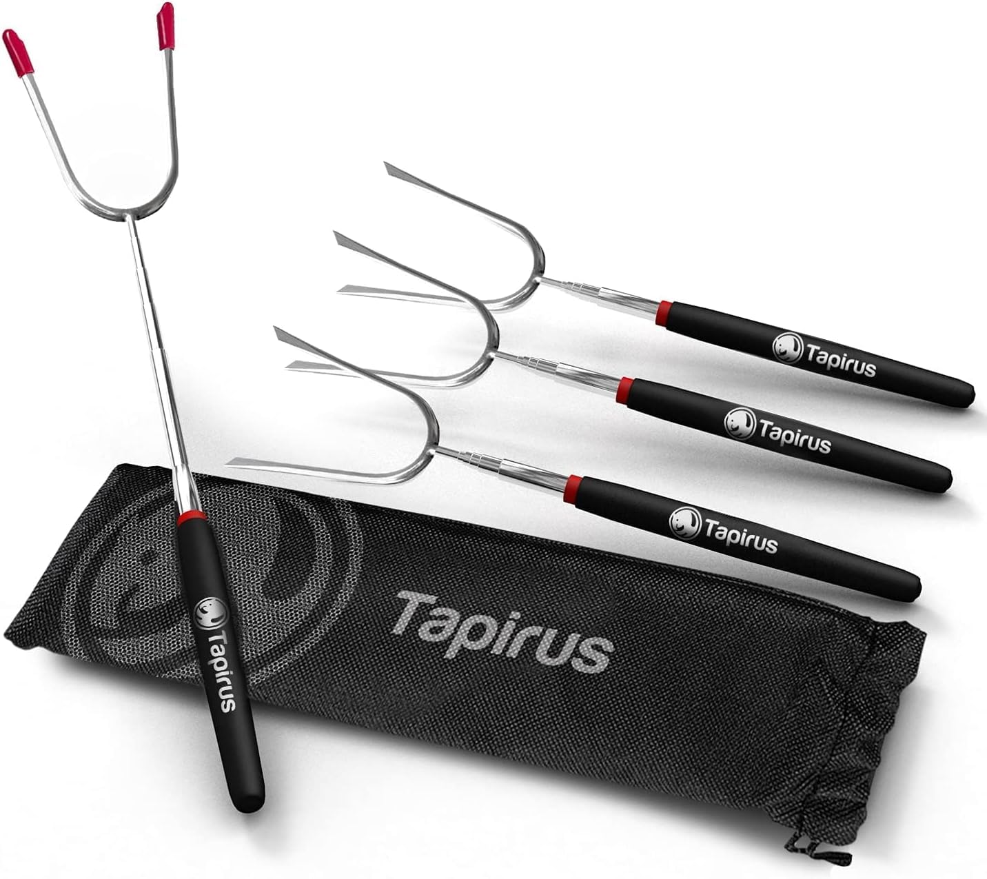 Tapirus Marshmallow Roasting Sticks | Set of 4 Extra Long Extendable Campfire Sticks | Protect Kids with Insulated Handles | Extendable Smore & Hot Dog Skewers | Heavy Duty Metal Camping Equipment