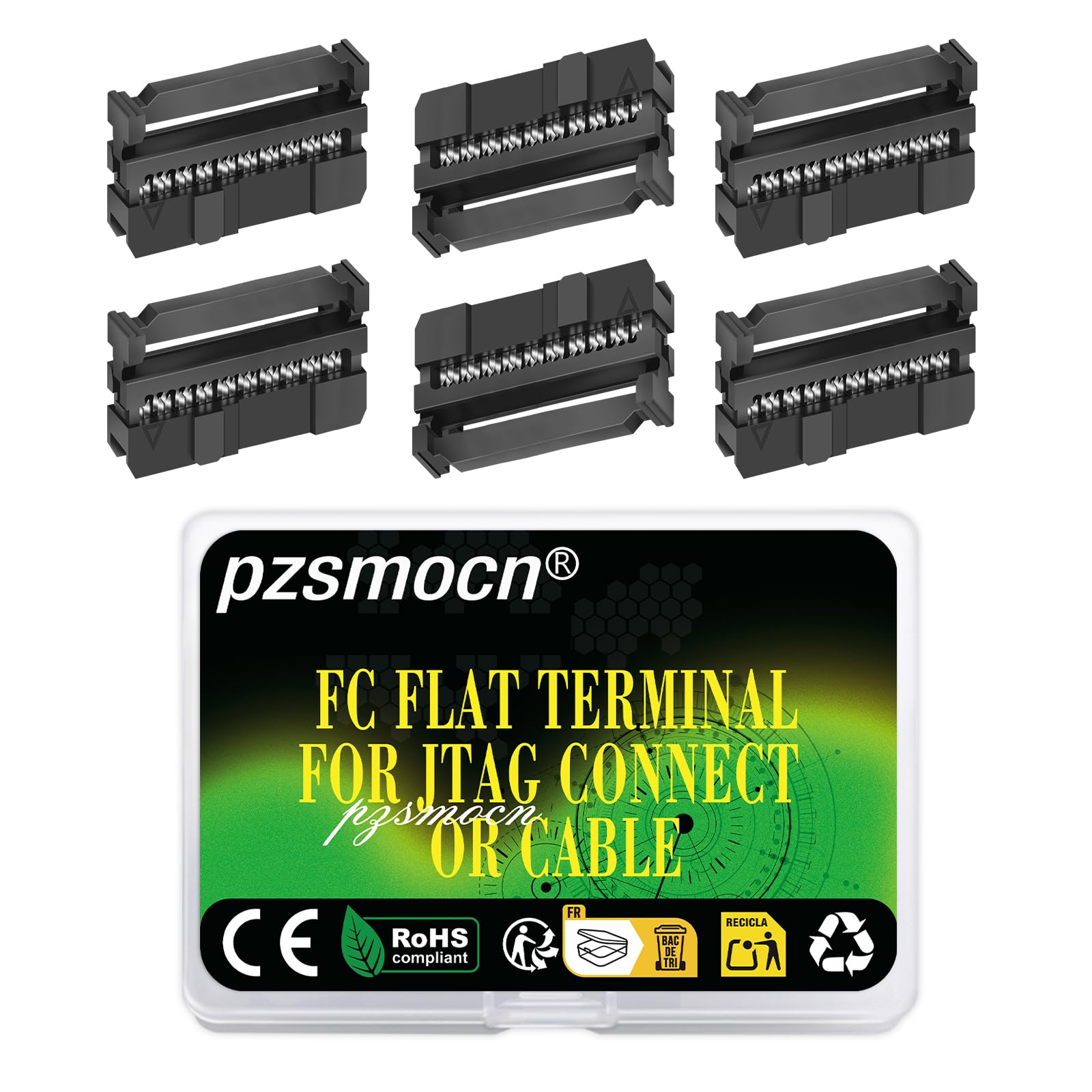 Pzsmocn 20 Sets IDC 2 * 10 Double Row Rectangular Socket Adapter FC Black Crimp Wire Head Three-piece Kit 2.54mm Pitch, 20 Pin FC-Female Terminal Connector, for JTAG Flat Ribbon Cable.
