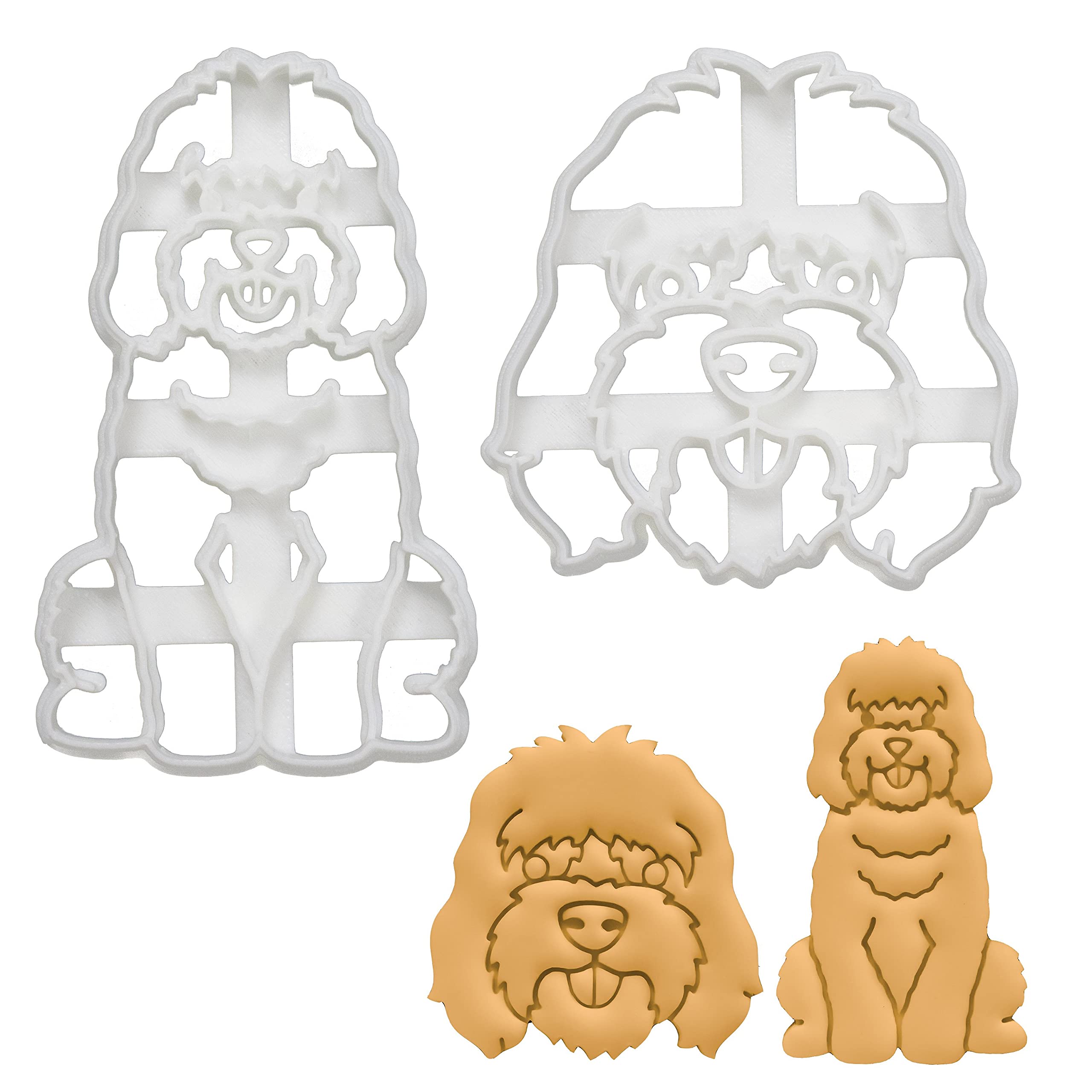 BAKERLOGY Set of 2 Cockapoo Cookie Cutters (Designs: Face & Body) - Detailed Biscuit Cutter Design for Baking and Crafts, Ideal on Fondant, Dough, Clay