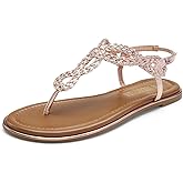 DREAM PAIRS Women's Flat Sandals Dressy Summer Stappy Comfortable Ankle Elastic T-Strap Beach Thong Sandals
